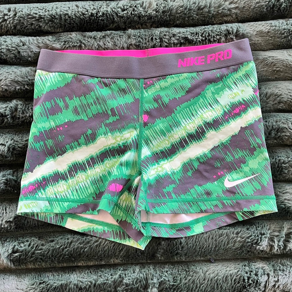 Nike Pro Green and Pink Athletic Shorts